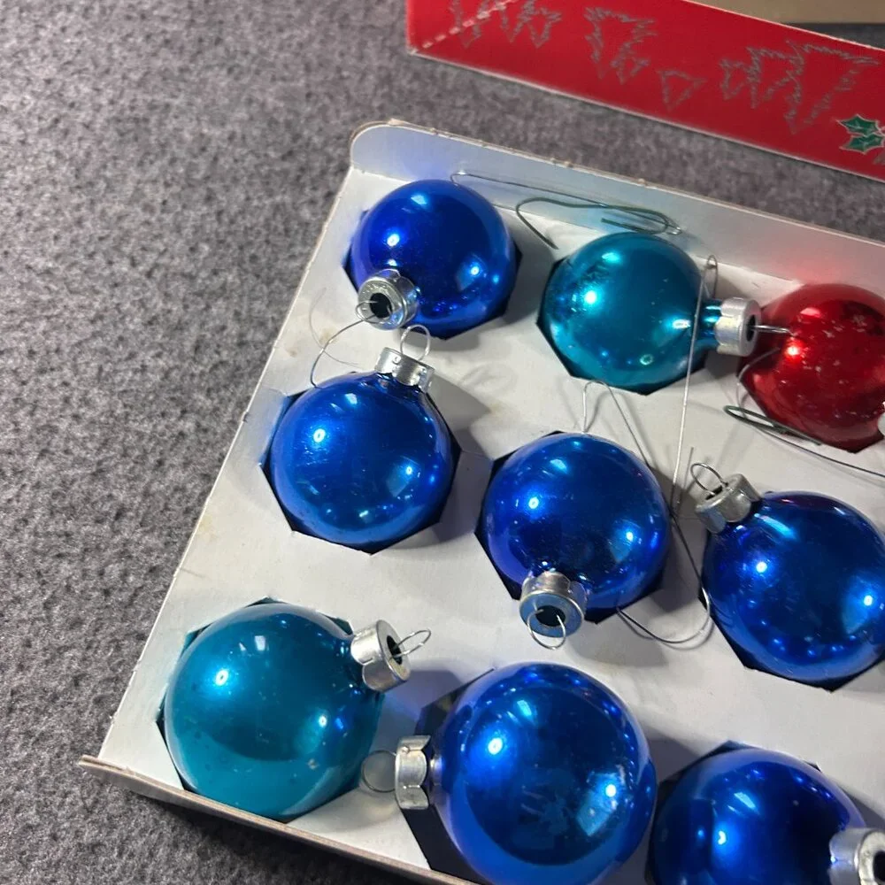 Vintage Rauch Glass Christmas Ornaments Blue Red 1-3/4